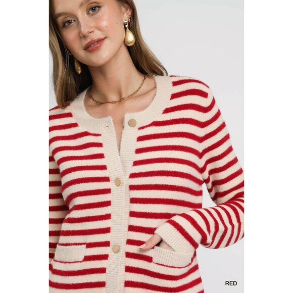 Umgee Striped Knit Button-Up Cardigan Womens Size S-M-L-XL - Picture 5 of 5